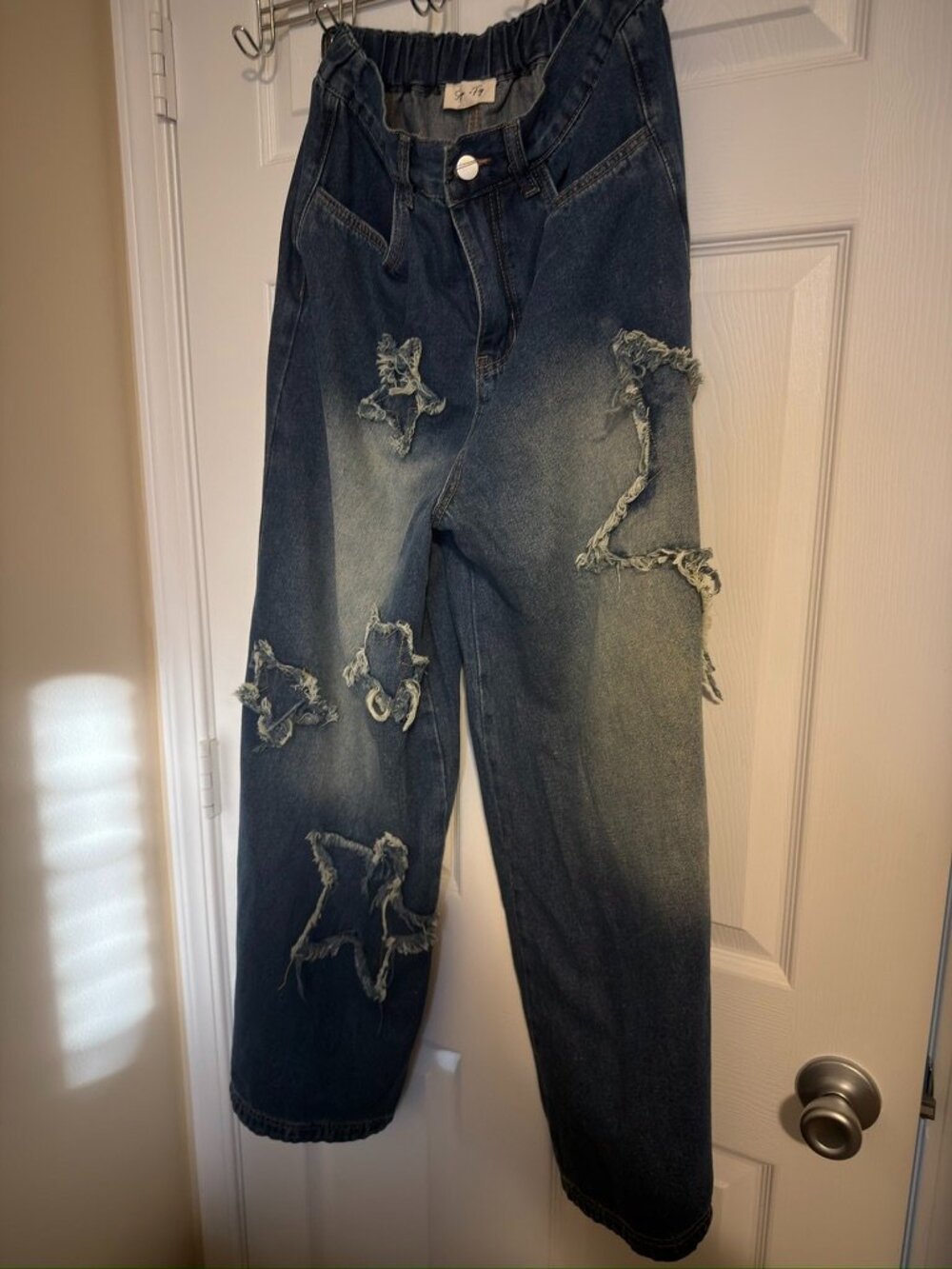 Sage + Fig Distressed Patchwork Wide Leg Jeans Size Unmarked NWOT